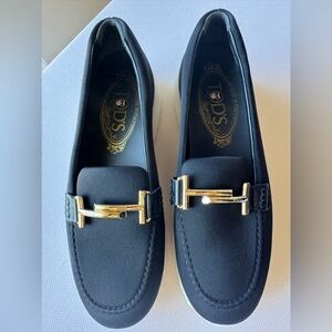 Tod's Black Scuba Loafers with Gold Logo Insole EU 38.5/US 8